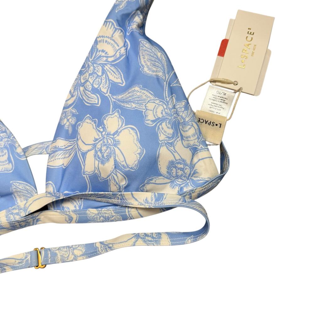L*Space Avery Bali Blooms Blue Floral Print Strappy Bikini Swimsuit Top Size XL - Picture 4 of 5